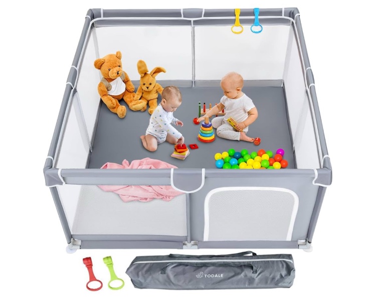 Todale 50×50 Baby Playpen - Safe Infant & Toddler Gate for Crib - Portable Floor Yard with Anti-Slip Base and Breathable Mesh in Gray - Playpen for Babies and