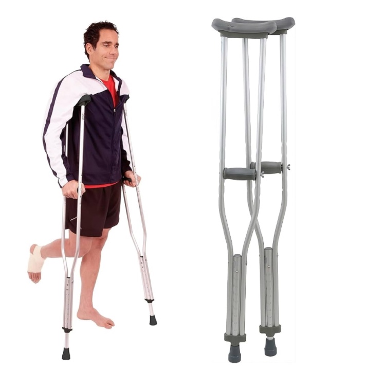 ProBasics Lightweight Aluminum Underarm Crutches (Adults 5'2" - 5'10") - Weight Capacity Up to 350 pounds, Height Adjustable - Includes Padded Underarm Cushions, Hand Grips, and Rubber Tips