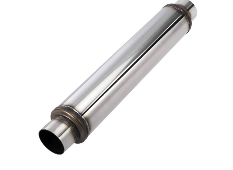 Upower 2.5 Inch Inlet Exhaust Muffler 2 1/2" Resonator Muffler 3.5" Round 18" Body Length 22" Overall Length Stainless Moderate Sound Universal Exhaust Resonator