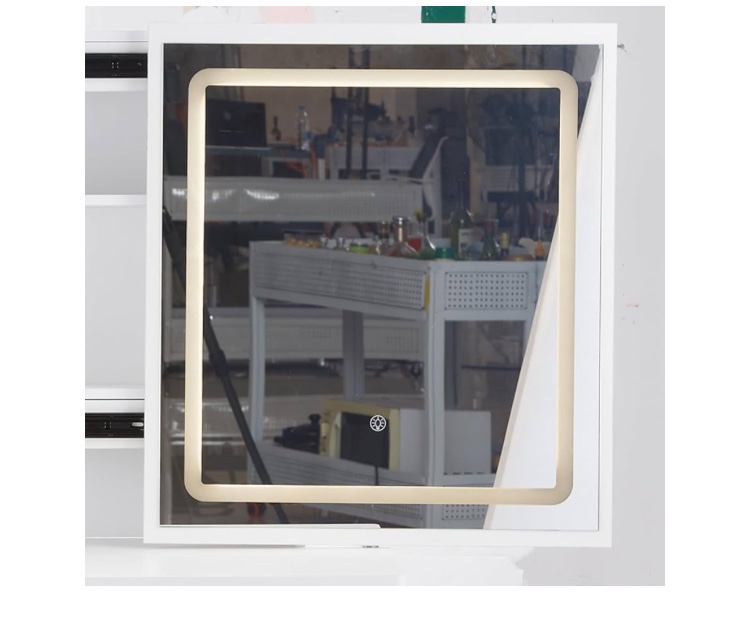 Modern 24"x22" Touch Control Sliding LED Mirror with Tri-Color Light, Adjustable Brightness for Bathroom & Home