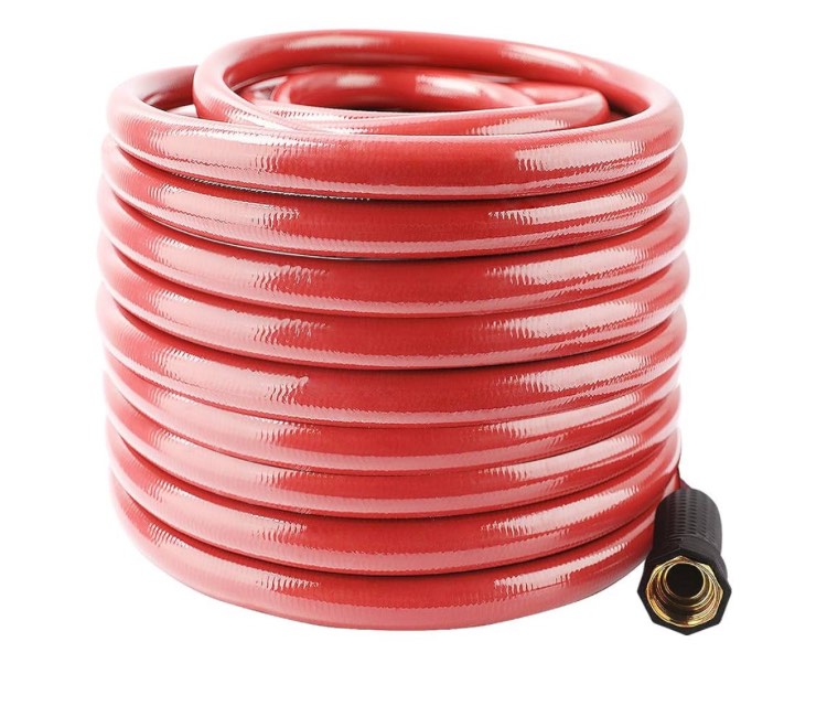 Solution4Patio Long Red Garden Hose 5/8 in. x 100 ft. -Kink Free, No Leaking, Male/Female Fittings -Heavy Duty Durable Flexible Lightweight Water Pipe -Brass Aluminum Ends for Household & Yard Use