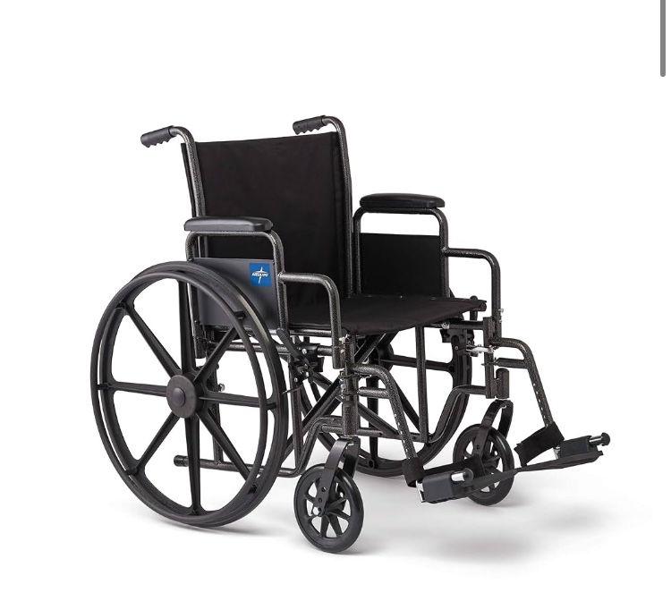 Medline Comfortable Folding Wheelchair with Swing-Back Desk-Length Arms and Swing-Away Footrests, 20”W x 16”D Seat