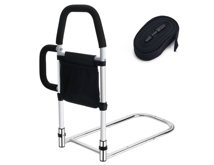 Bed Rails for Elderly Adults, Bed Assist Rails for Seniors with 2 Grab Bars & Storage Pocket & Fall Prevention Guard, Fits King, Queen, Full, Twin Bed, Support Up to 300lbs