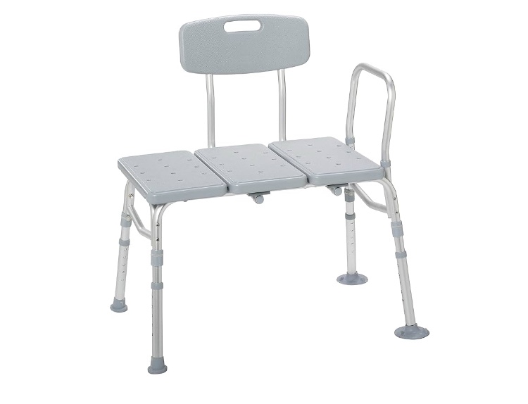 Drive Medical 12011KD-1 Tub Transfer Bench For Bathtub, Height Adjustable Shower Bench with Backrest, Shower Seat Shower Chair Bath Chair for Elderly, Seniors, Arm Support for Transfer, 400 Weight Cap