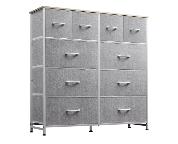 WLIVE Fabric Dresser for Bedroom, Dresser with 10 Drawers, Storage Tower with Fabric Bins, Double Dressers, Chest of Drawers for Closet, Living Room, Hallway, Light Grey