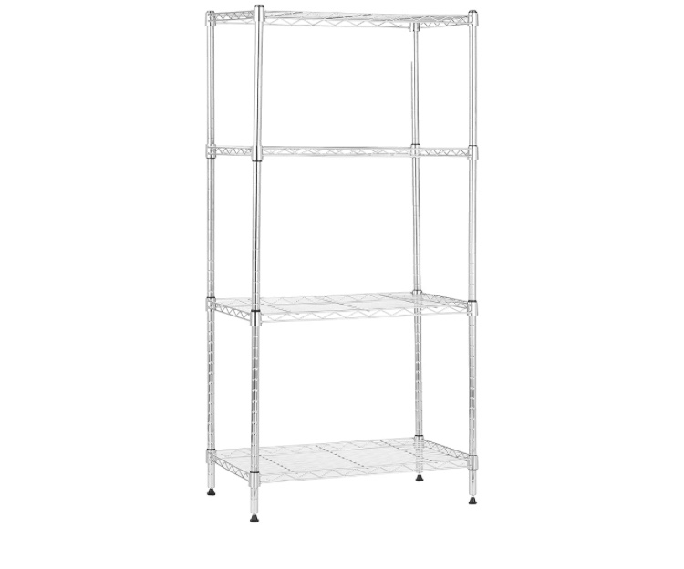 Amazon Basics 4-Shelf Adjustable, Storage Shelving Unit, (200 Pound Loading Capacity per Shelf), Steel Organizer Wire Rack, 13.4"D x 23.2"W x 48"H, Chrome