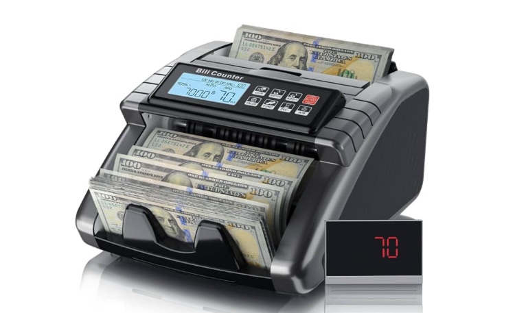 AL1000 Money Counter Machine with Value Counting, Support Dollar and Euro, UV, MG, MT, IR, DD Counterfeit Detection, Cash Counter with LCD Display, Batch and Add, 1,000 Notes/Min