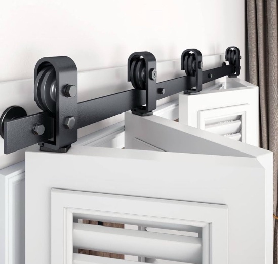 EaseLife 76" Bifold Sliding Barn Door Hardware Track Kit for 4 Closet Door,Top Mount Roller,Slide Smoothly Quietly,Easy Install,Black,Fit for Four 18" Wide Bi-Folding Door (Hardware Only)
