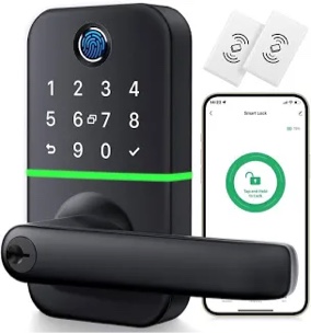 Keypad Smart Door Lock with Handle: Kucacci Keyless Entry Digtal Fingerprint IP66 Waterproof Wi-Fi Smart Door Lever Deadbolt Alternative for Front Door