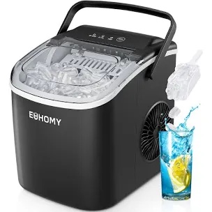 EUHOMY Countertop Ice Maker Machine with Handle, 26lbs in 24Hrs, 9 Ice Cubes Ready in 6 Mins, Auto-Cleaning Portable Ice Maker with Basket and Scoop, for Home/Kitchen/Camping/RV. (Black)