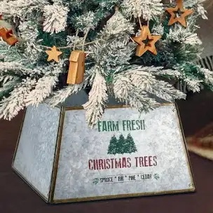 Christmas Tree Collar Metal Farmhouse Tree Skirt Square Trees Ring Base Stand Cover for Xmas Christmas Tree Holiday Home Rustic Decor Decorations (Square)