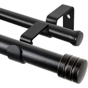 TONIAL1 Inch Double Curtain Rods 72 to 144 Inch (6 to 12 ft), Heavy Duty Decorative Drapery Rod for Windows 69 to 140 Inch (5.75 to 11.7 ft) with Classic Cap Finial, Black
