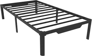 14" Black Metal Bedframe With Headboard Compatible Platfom Bed