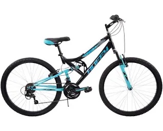 Rear tire and rim damaged. needs replacement. See photos Huffy 26  Trail Runner Women s Full Suspension Mountain Bike  Black