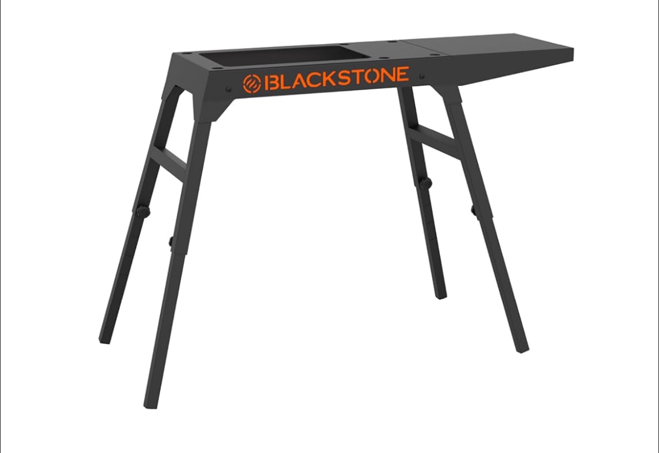 Blackstone 5013 Collapsible 17” and 22” Tabletop Griddle Stand with Adjustable Legs and a Removable Side Shelf, Powder Coated Steel, Black