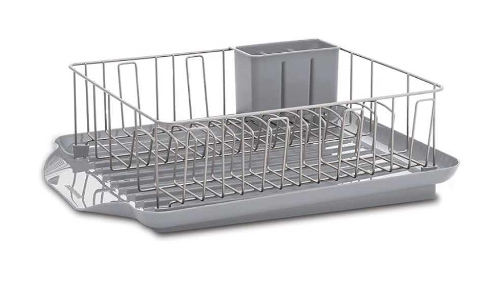 Farberware 3-Piece Large Dishrack Set, Rust-Resistant with Removable Flatware Holder, Gray
