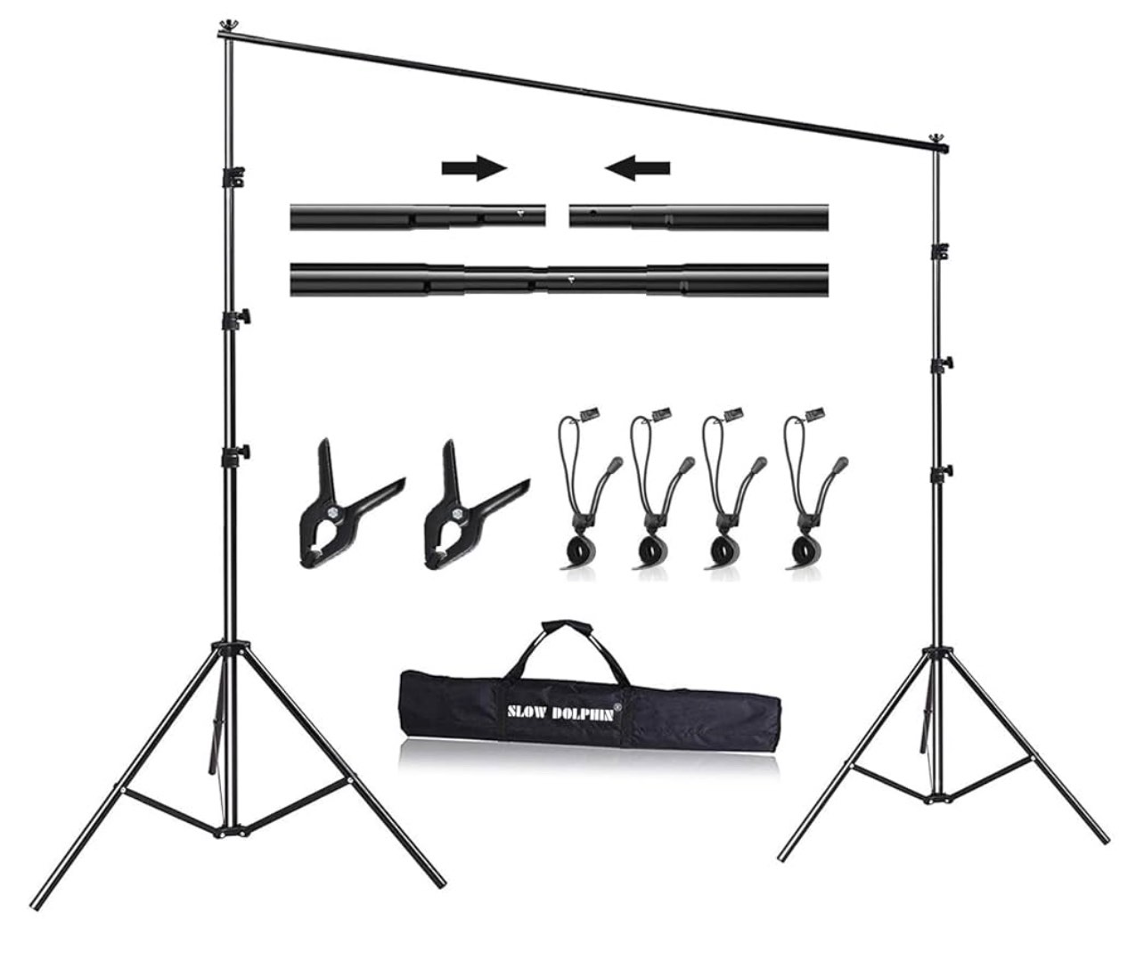 SLOW DOLPHIN 10x 8.5 ft Photo Backdrop Stand, Adjustable Photography Background Support System Stand for Photo Video Studio with Carrying Bag, Clips, Clamps