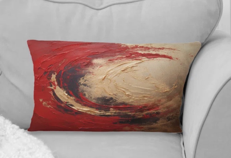 Design Art Studios Red Gold Fusion Spiral I - Abstract Spirals Printed Throw Pillows. SET OF 2. SEE PHOTOS 