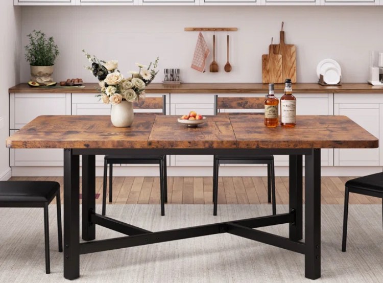 Aveline Extendable Dining Table 47" To 63" - Expandable Table With X-Brace Metal Legs, Smooth Glide Mechanism, Seats 6-8, Space Saving For Small Areas