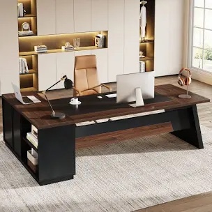 Tribesigns 78" L-Shaped Executive Desk, Large Office Desk with Drawers and Lateral File Cabinet, Business Furniture with Storage Shelves, Modern Computer Desk for Home Office, Walnut & Black (incomplete)