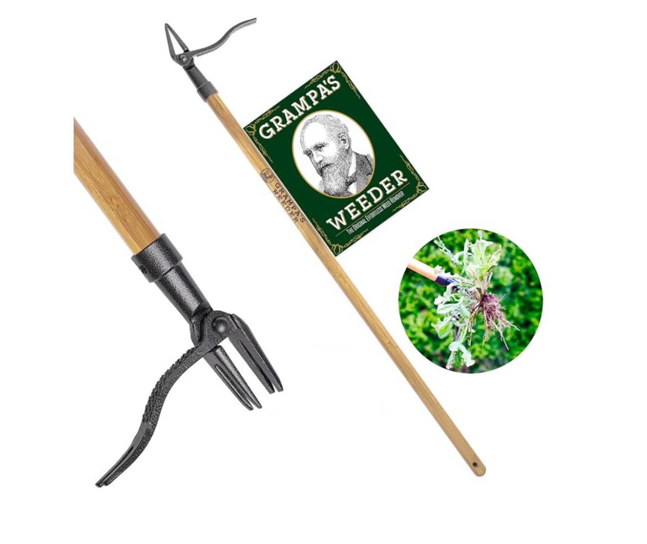 Grampa's Weeder - The Original Stand Up Weed Puller Tool with Long Handle - Made with Real Bamboo & 4-Claw Steel Head Design - Easily Remove Weeds Without Bending, Pulling, or Kneeling.