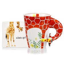 infloatables Giraffe Mug with Coaster Set - Giraffe Coffee Mug - Giraffe Ceramic Mug with What's Up Coaster - Unique Handcrafted Novelty Mugs - Cool Birthday Gift