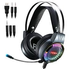 Gaming Headset, RGB PC Headset with Noise Cancelling Microphone, Over Ear Gaming Headphones, Surround Sound, Stereo Bass, LED Lights, Wired Gamer Headset for Laptop, PS4, PS5, Switch, Xbox
