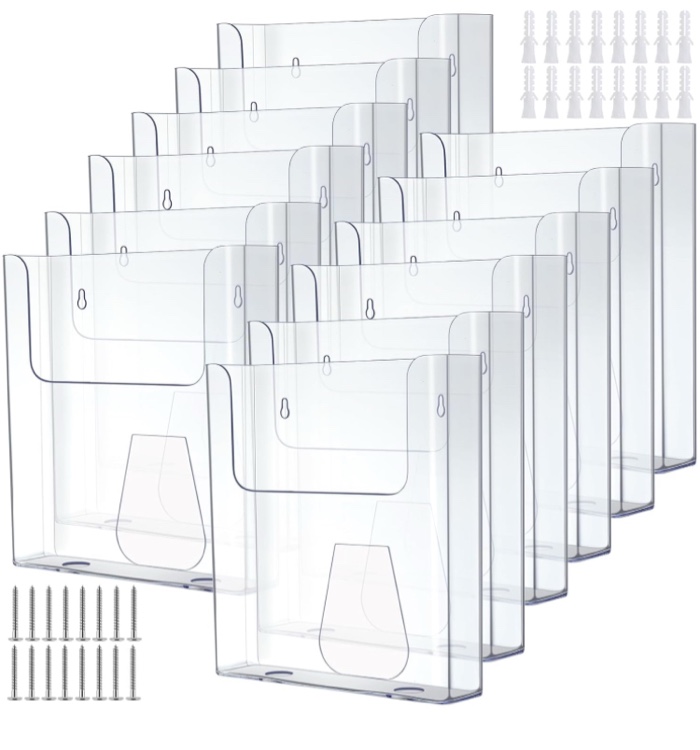 Ripeng 12 Pcs Brochure Holder 8.5 x 11 Inch Wall Mount Flyer Holder Acrylic Literature Clear Magazin