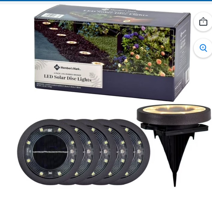 Member's Mark 6 Piece LED Solar Disc Lights - Oil-Rubbed Bronze
