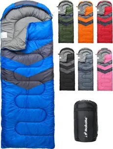 MalloMe Sleeping Bags for Adults Cold Weather & Warm - Backpacking Camping Sleeping Bag for Kids 10-12, Girls, Boys - Lightweight Compact Camping Essentials Gear Accessories Hiking Sleep Must Haves opened