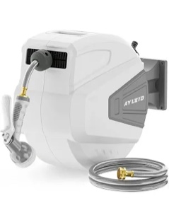 (Used) Ayleid Retractable Garden Hose Reel,1/2 in x 100 ft Wall Mounted Hose Reel, with 9- Function Sprayer Nozzle, Any Length Lock/Slow Return System/Wall Mounted/180°Swivel Bracket (Grey)