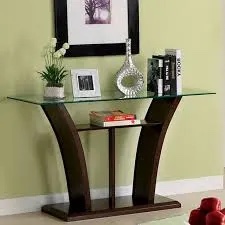 (Table base only ) Sofa Table w/ Glass Top in Dark Cherry Brown by Furniture of America