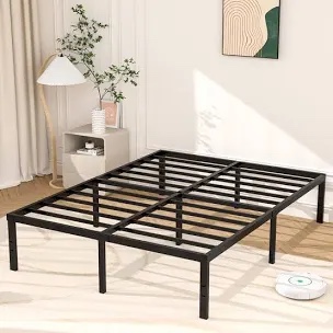 Turberville 16" Black Metal Platform Bed Frame With Steel Slat Support 