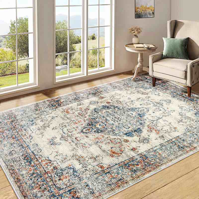 10’X12’ Area Rug, Vintage Bohemia Large Persian Non-Slip Washable Rug For Living Room Kitchen Bedroom Living Room Flower Design