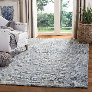 (8’X8’) SAFAVIEH Abstract ABT763M Handmade Blue / Ivory Rug