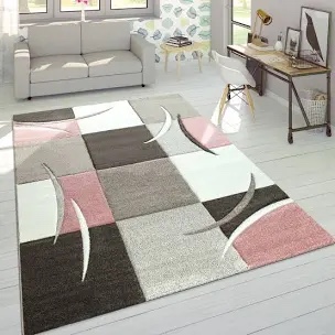 Lara Living Room Rug Checkered In Pink - 63" X 91"