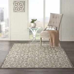 Nourison Aloha Indoor/Outdoor Area Rug 3' 6" x 5' 6", Natural, Rectangular Tropical Botanical Easy-Cleaning Non Shedding Bed Room Living Room Dining Room Deck Backyard Patio