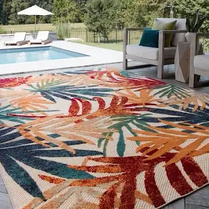 7X10Fruitvale Floral Water Resistant Indoor Outdoor Rug