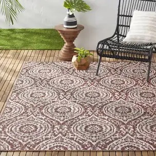 5X8 Nicole Miller New York Patio Country Zoe Moroccan Damask Indoor/Outdoor Area Rug, Terracotta/Ivory