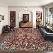 Valenrug Washable Rug 8x10 - Ultra-Thin Antique Collection Stain Resistant Area Rug for Living Room Bedroom, Distressed Vintage Rug(Red, 8'x10')