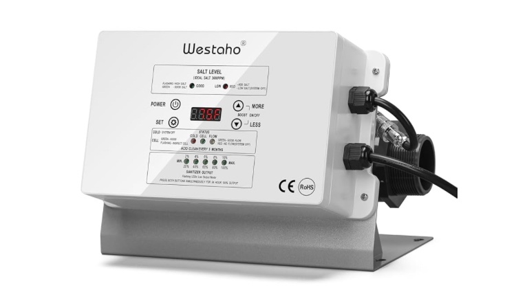 Westaho.  Saltwater Pool System, Westaho Salt Chlorine Generator with USA Titanium Cell for Above Ground Pools Up to 15,000 Gallons, Compatible with Intex Pool, IP 66 Waterproof