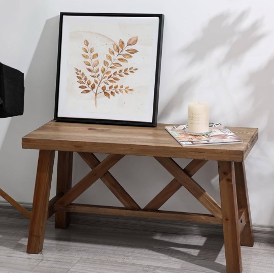 Wnutrees 30" Farmhouse Wood Bench, Rustic Solid Wood Entryway Bench Seat with Double X-Structure for Dining Room, Living Room, Hallway, Structural Stability, Natural 50+ bought in past month