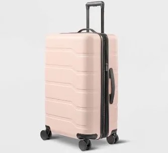 Hardside Medium Checked Suitcase Pink - Open Story™: Solid Pattern, Water-Resistant, 8 Wheels