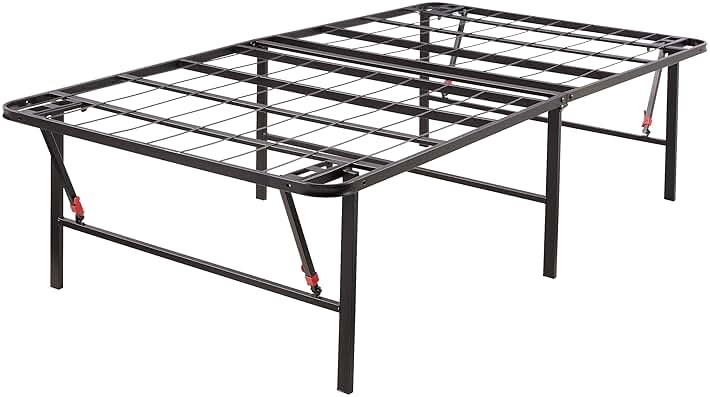 Amazon Basics Bed Frame with Storage, Foldable Metal Platform, Sturdy Steel, No Box Spring Needed, 18 Inches High, Tool-Free Setup, Queen Size, Black