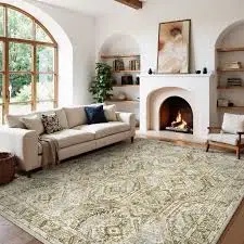 8x10 Area Rugs Washable Rug: Large Living Room Rug Stain Resistant Distressed Vintage Boho Rug Non Slip Low Pile Faux Wool Soft Area Rug for Bedroom Bedside Indoor Kids Playroom Farmhouse Dining Room