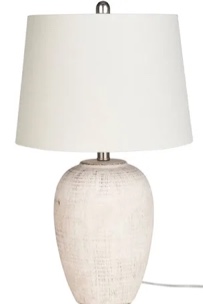 Nourison 23" Distressed Cream/Beige Rustic Ceramic Jar Table Lamp for Bedroom, Living Room, Dining Room, Office, with Ivory Shade