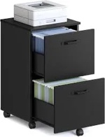 VASAGLE 2-Drawer File Cabinet, Locking Filing Cabinet for Home Office, Small Rolling File Cabinet, Printer Stand, for A4, Letter-Size, Assembly Required, Honey Brown and Ink Black ULCD027T16V2