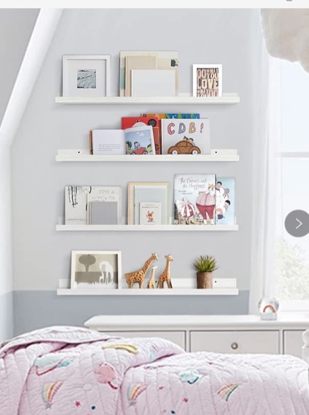 Lifewit Plastic Floating Nursery Book Shelves for Wall Set of 4, 24 inch White Long Kids Bookshelf, Kids Room Bedroom Study Storage Display Organizer Decor