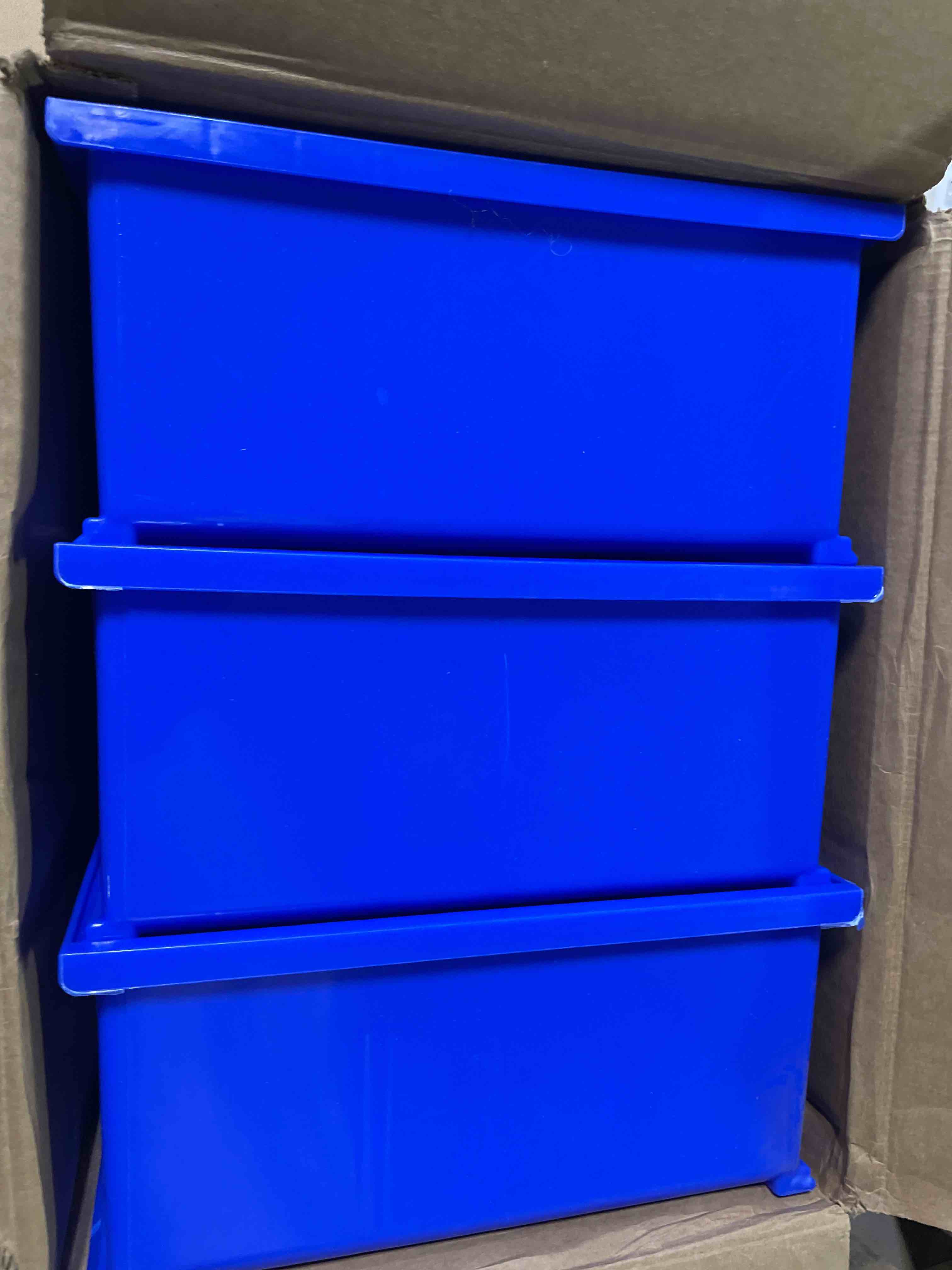 Akro-Mils 30270 AkroBins Plastic Hanging Stackable Storage Organizer Bin, 18-Inch x 16-Inch x 11-Inch, Blue, 3-Pack