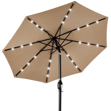 Solar LED Lighted Patio Umbrella w/ Tilt Adjustment, UV-Resistant. Pole not included